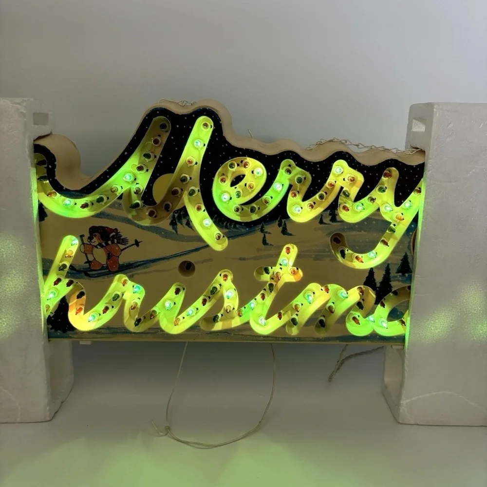 Vtg 1992 Holiday Glow Merry Christmas Lighted Sign 144 Lights 8 functions Works!